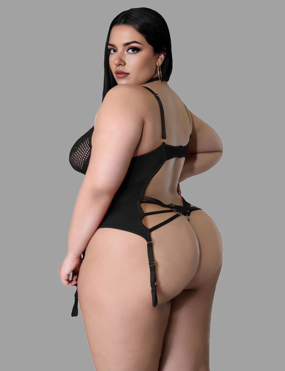 Women Plus Size High Quality Black Sexy Lace Corset Babydoll-1