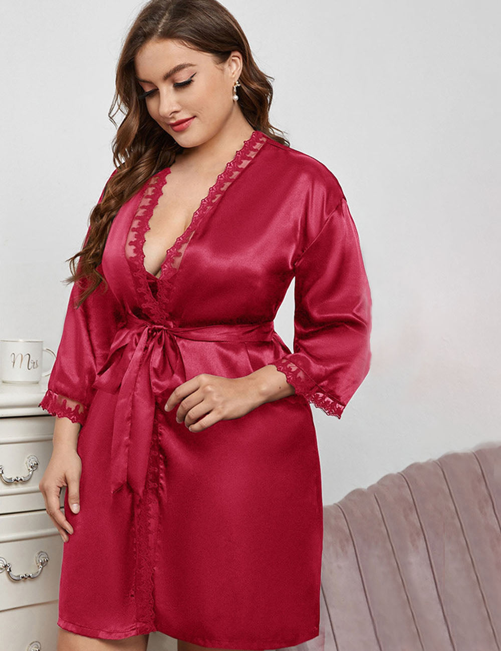 Women Plus Size High Quality Elegant Silk Robe-3