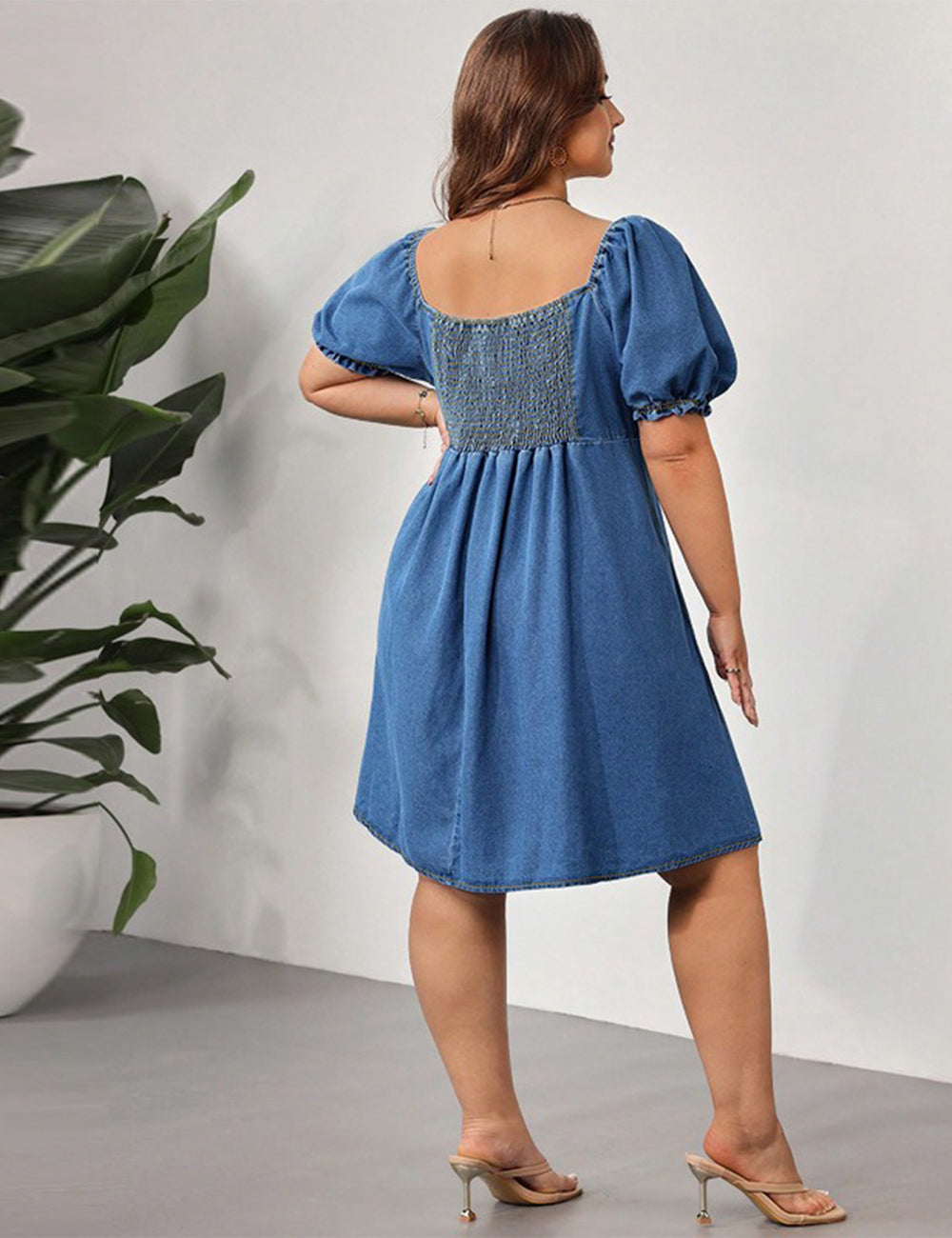 Women Plus Size High Waist Ruched Denim Midi Dress | PRUSES