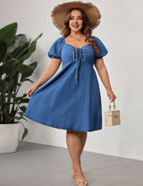 Women Plus Size High Waist Ruched Denim Midi Dress | PRUSES