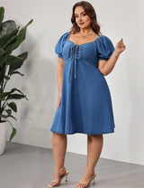 Women Plus Size High Waist Ruched Denim Midi Dress | PRUSES