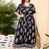 Women Plus Size Holiday Floral Short Sleeve Loose V Neck Dress-2