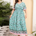 Women Plus Size Holiday Floral Short Sleeve Loose V Neck Dress-5