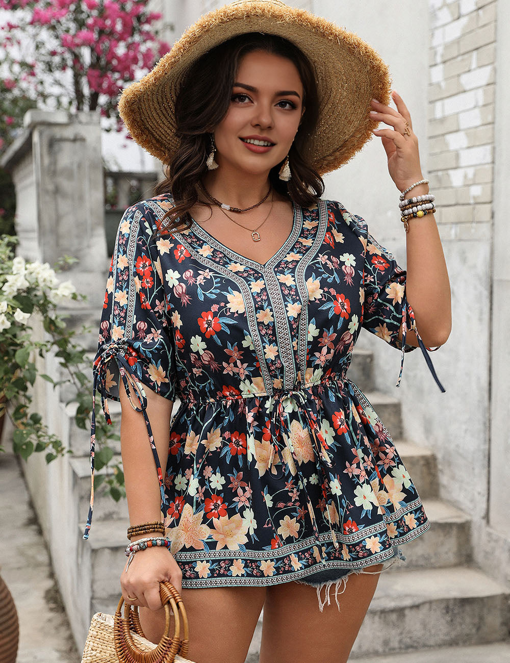 Women_Plus_Size_Holiday_Style_Printed_Short_Sleeves_PRUSES_1