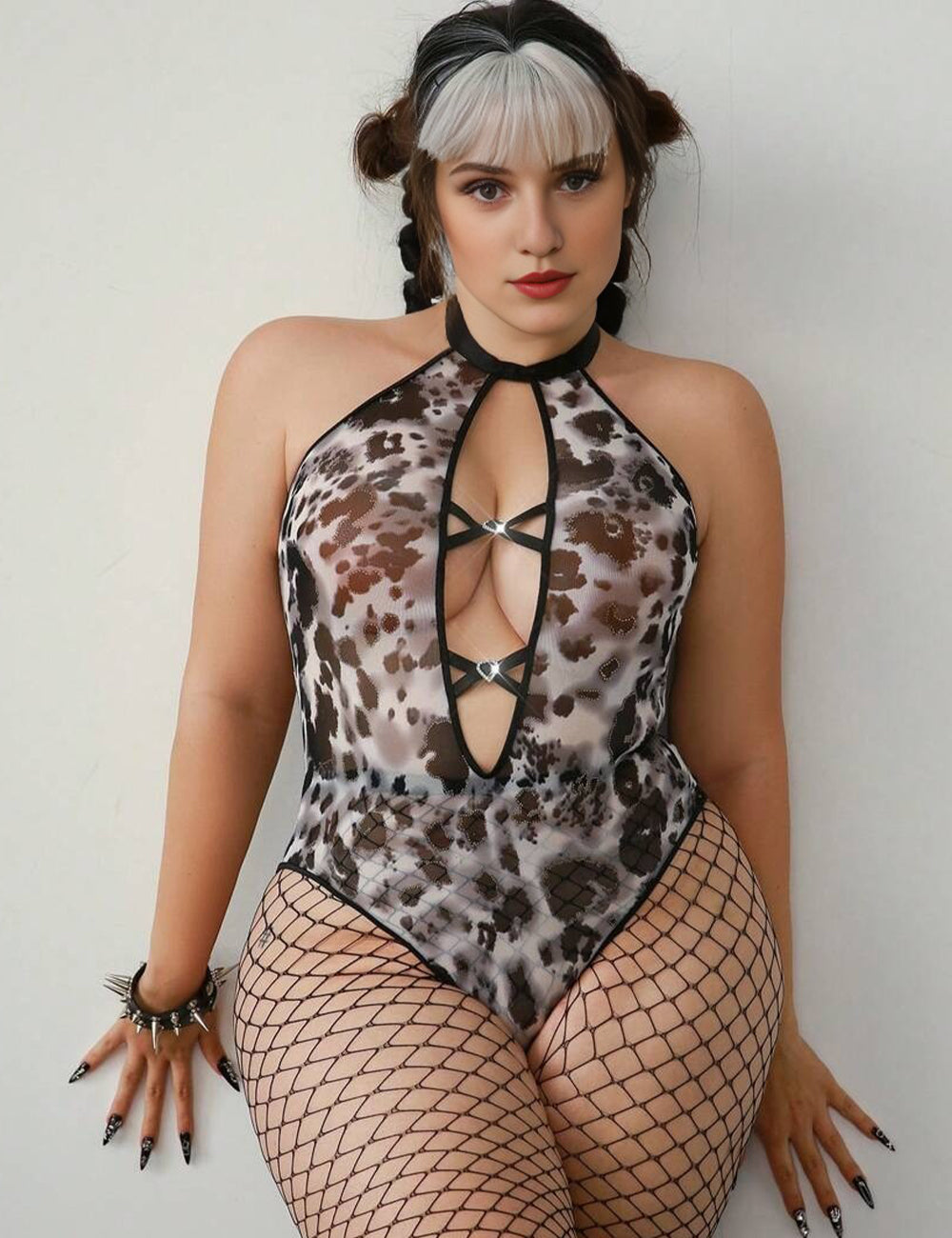 Women Plus Size Hollow-Out Backless Halter Bodysuit