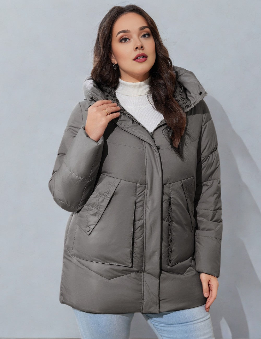 Women Plus Size Hooded Padded Coat