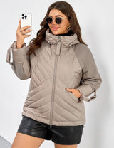 Women Plus Size Hooded Padded Quilted Jacket