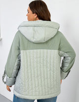 Women Plus Size Hooded Padded Quilted Jacket