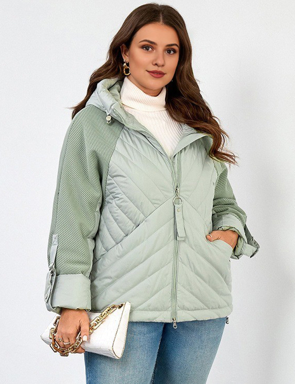 Women Plus Size Hooded Padded Quilted Jacket