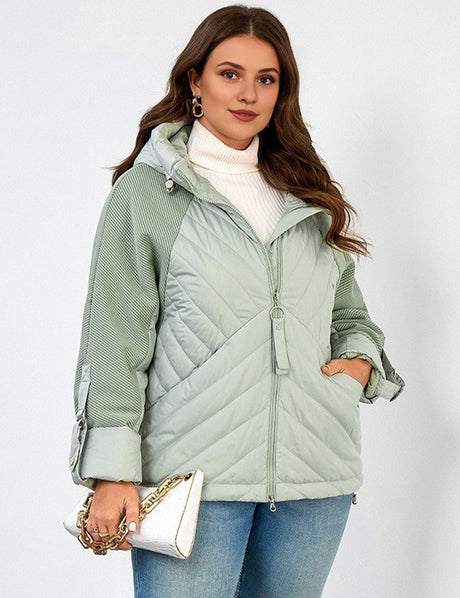 Women Plus Size Hooded Padded Quilted Jacket