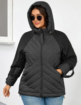 Women Plus Size Hooded Padded Quilted Jacket