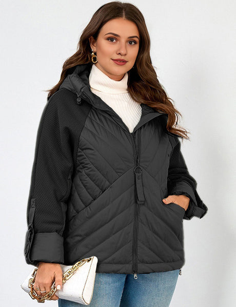 Women Plus Size Hooded Padded Quilted Jacket