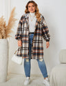 Women Plus Size Hooded Plaid Shacket Coat
