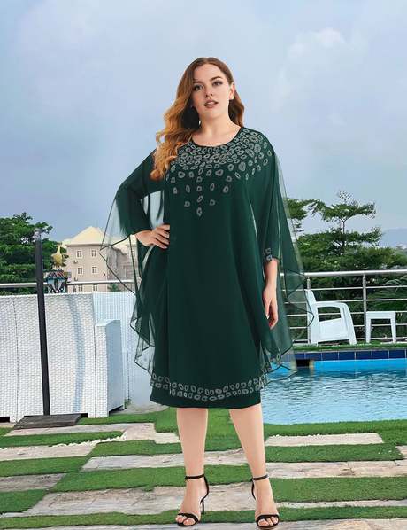 Women Plus Size Hot Diamond Chiffon Shawl Dress-1