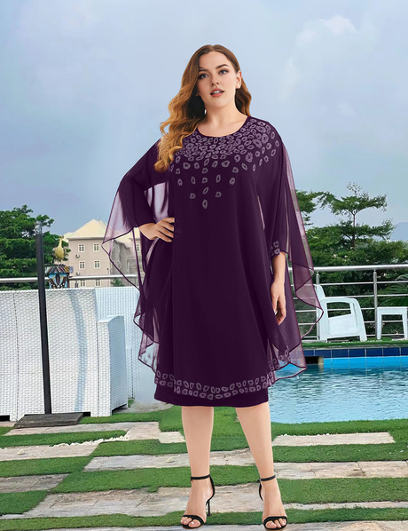 Women Plus Size Hot Diamond Chiffon Shawl Dress-3