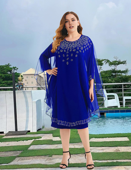Women Plus Size Hot Diamond Chiffon Shawl Dress-7