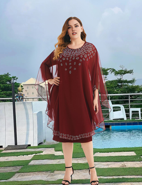 Women Plus Size Hot Diamond Chiffon Shawl Dress