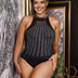Women Plus Size Hot Drill Black Halter Neck Sleeveless Bodysuit