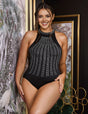 Women Plus Size Hot Drill Black Halter Neck Sleeveless Bodysuit