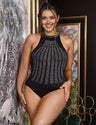 Women Plus Size Hot Drill Black Halter Neck Sleeveless Bodysuit