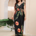 Women Plus Size Ice Silk Printed V-Neck Floral Dress-1