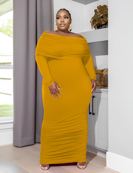 Women Plus Size Knit Neck Gathered Maxi Dress