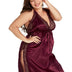 Women Plus Size Lace-Paneled V-Neck Satin Babydoll-1