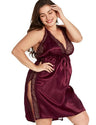 Women Plus Size Lace-Paneled V-Neck Satin Babydoll-1