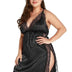 Women Plus Size Lace-Paneled V-Neck Satin Babydoll-2