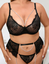 Women Plus Size Lace Chain Bra Set-3