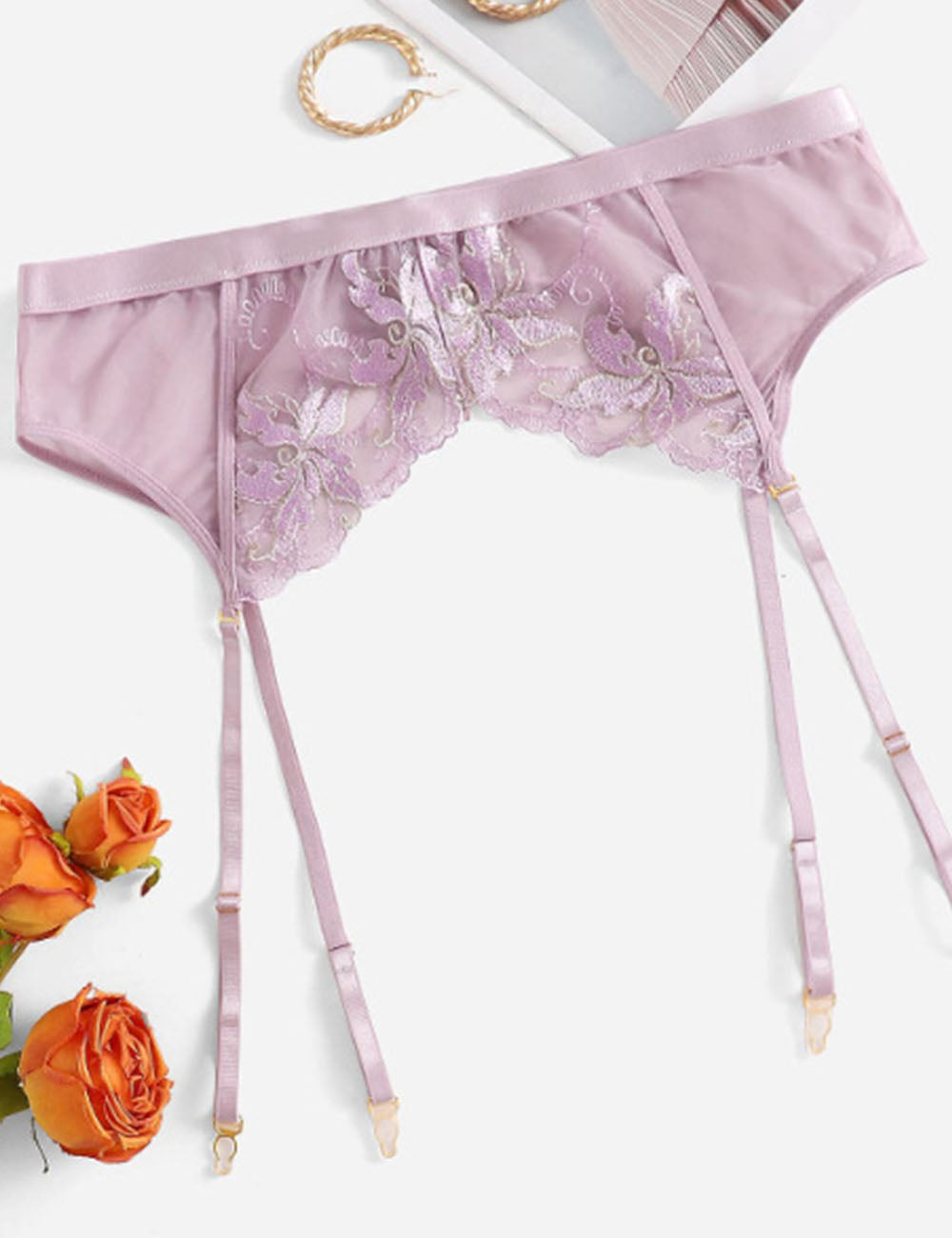 Women Plus Size Lace Embroidered Garter Belt-2