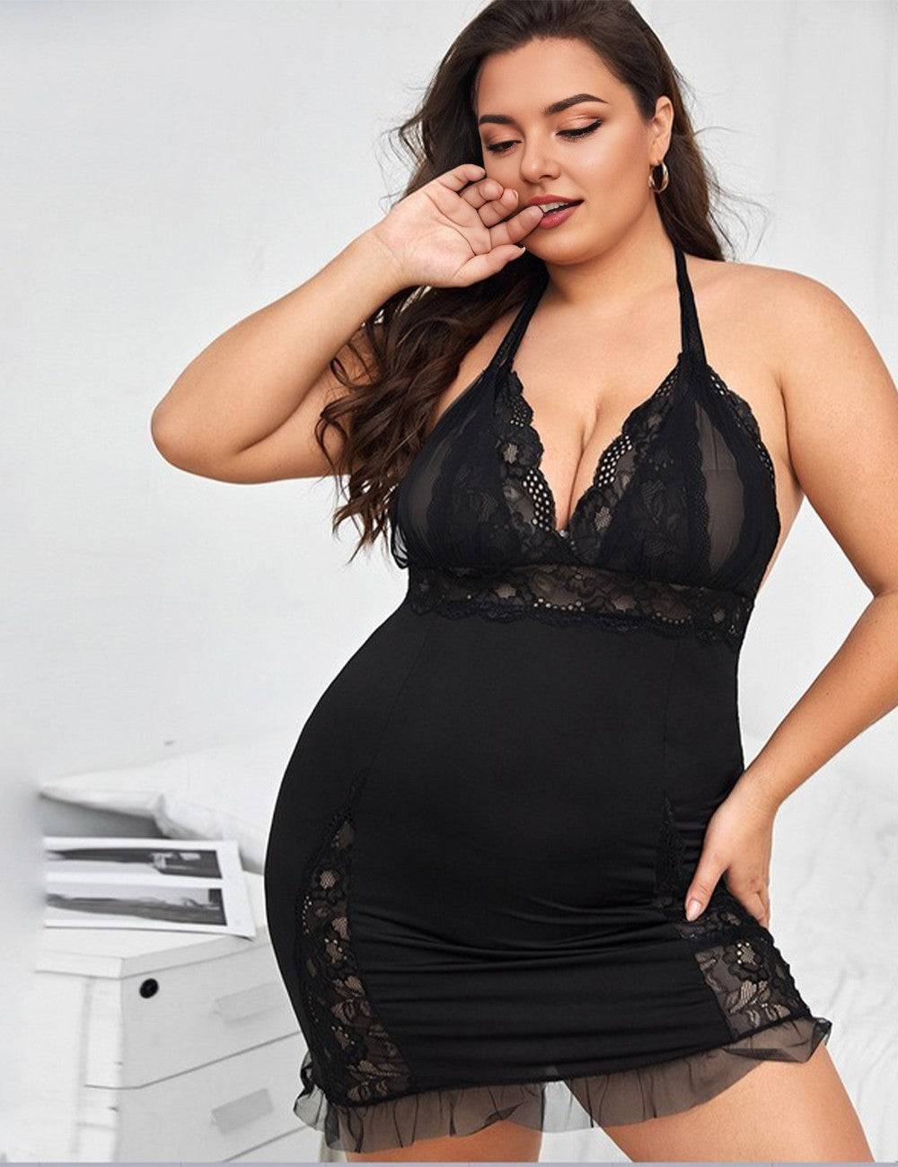 Women_Plus_Size_Lace_Halterneck_Babydoll_PRUSES_1