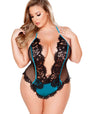 Women Plus Size Lace Mesh See-Through Bodysuit-3