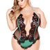 Women Plus Size Lace Mesh See-Through Bodysuit