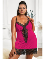Women Plus Size Lace Modal Sleepwear V-Neck Full Slip Sleep Babydoll-1