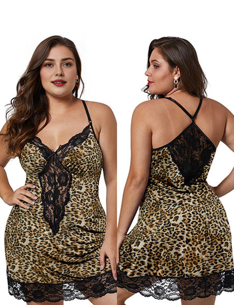 Women Plus Size Lace Modal Sleepwear V-Neck Full Slip Sleep Babydoll-11