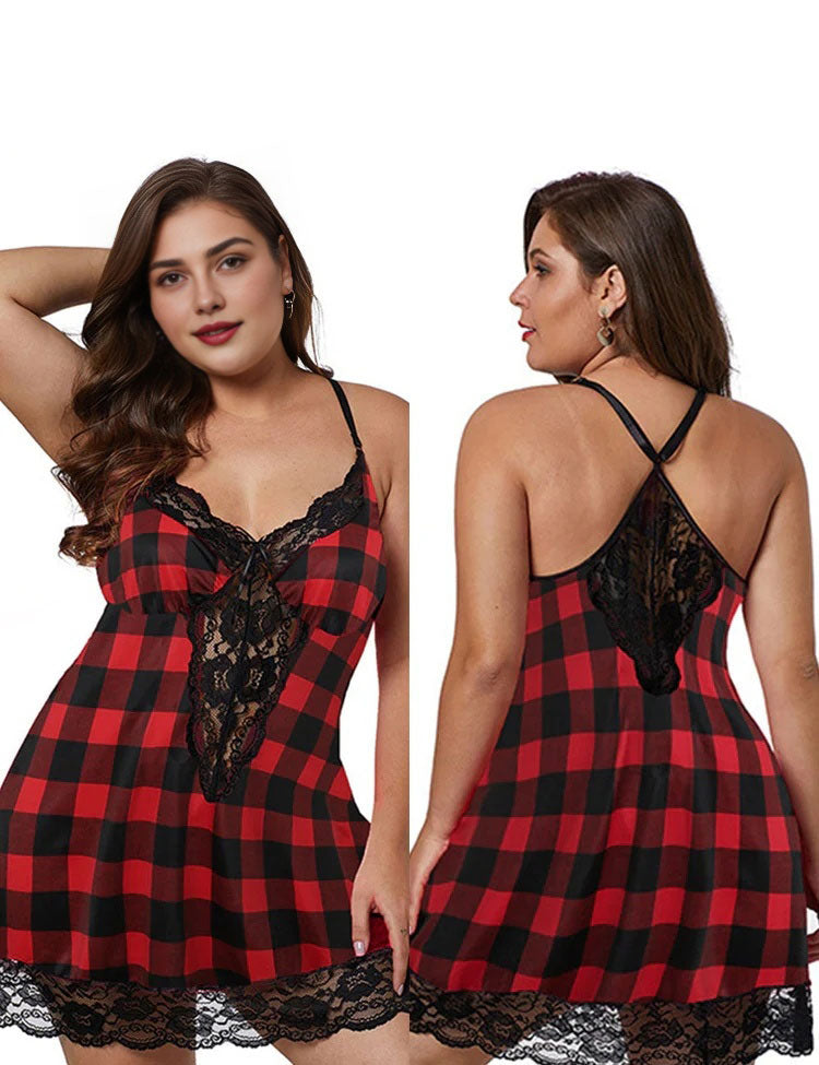 Women Plus Size Lace Modal Sleepwear V-Neck Full Slip Sleep Babydoll-2