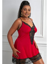 Women Plus Size Lace Modal Sleepwear V-Neck Full Slip Sleep Babydoll-3