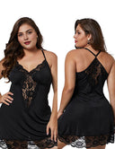 Women Plus Size Lace Modal Sleepwear V-Neck Full Slip Sleep Babydoll-6