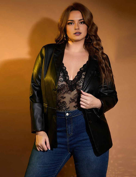 Women Plus Size Lace Ruffled Open Crotch Mesh Bodysuit