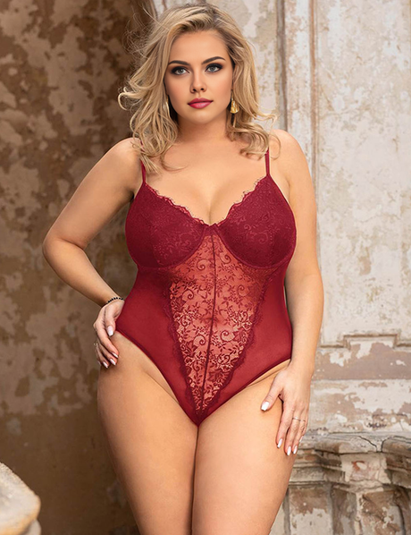 Women Plus Size Lace Sexy Bodysuit Nightwear-4