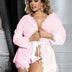Women wearing a pink lace robe in a elegant interior setting