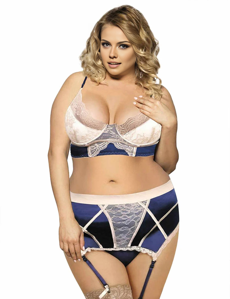 Women Plus Size Lace Sexy Underwired Camisole Bra Set
