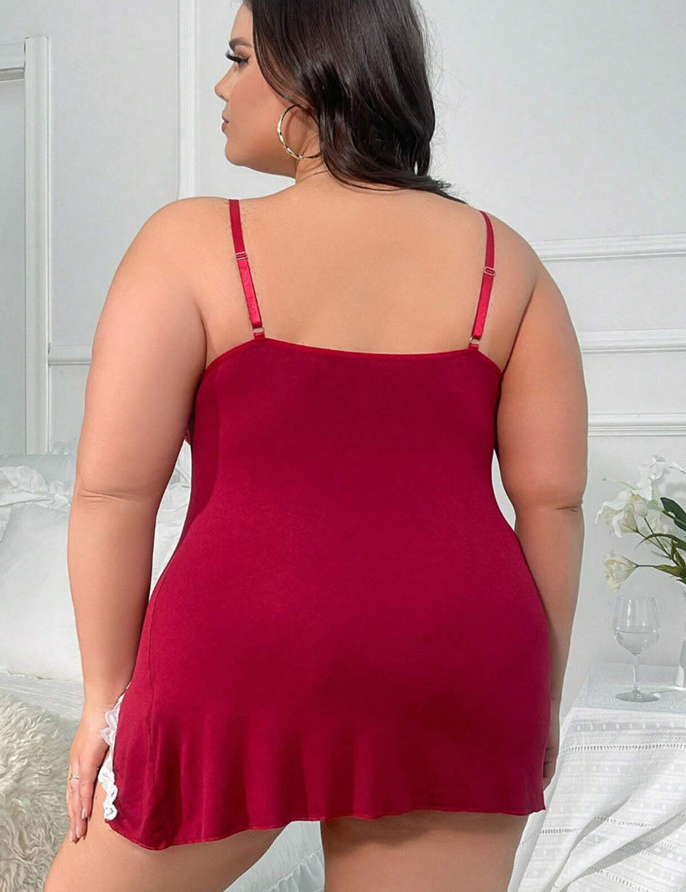 Women Plus Size Lace Slit Babydoll-1
