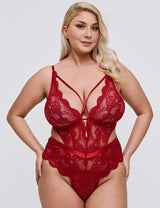 Women Plus Size Lace Strappy Cutout Bodysuit