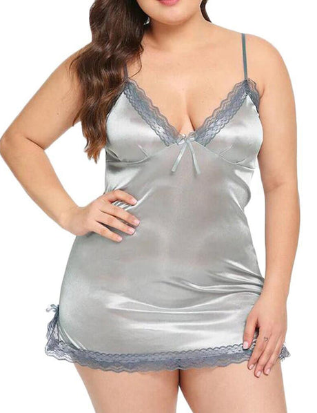 Women Plus Size Lace Suspender Silk-Like Babydoll-3