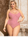 Women Plus Size Lace Teddy Lingerie Bodysuit With Snap Bottom-3