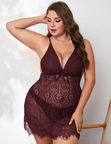 Women Plus Size Lace Transparent Nightgown-8