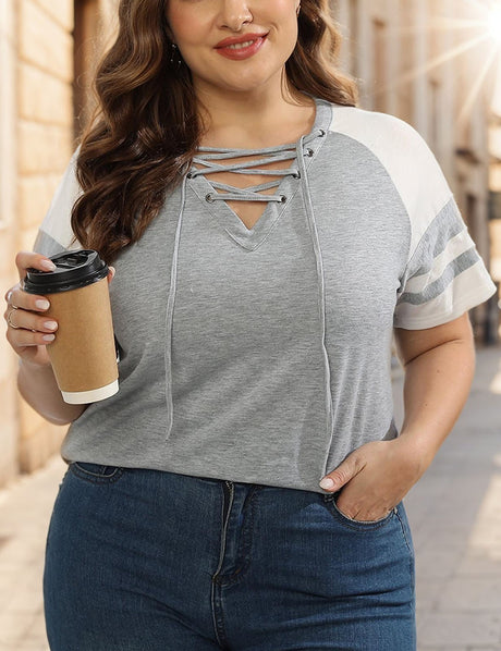 Women Plus Size  Lace Up Front Tops | PRUSES