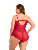 Women Plus Size Lace V Neck Bodysuit-1